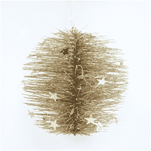 Adorno colgante de bola de agujas de pino dorada con estrellas brillantes
