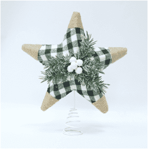 Adorno de estrella navideña de cuadros y cordel de cáñamo