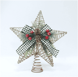 Adorno para la copa del árbol navideño: estrella navideña tejida de varas de viña y de cuadros