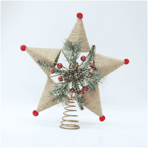 Adorno para la copa del árbol navideño: estrella navideña tejida de cáñamo con bolas de fieltro