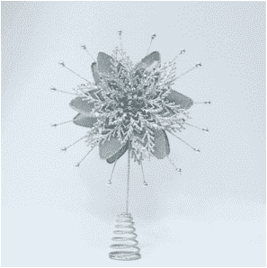 Adorno para la copa del árbol navideño: flor de hielo y nieve con brillo plateado