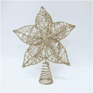 Adorno para la copa del árbol navideño: estrella hueca con brillo dorado
