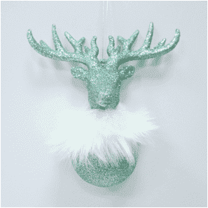 Adorno colgante de reno con bufanda de vello y brillo verde