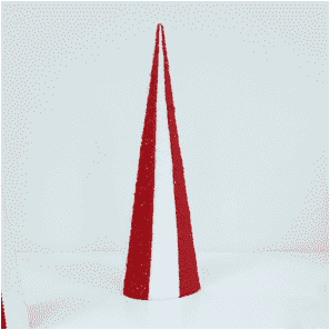 Adorno de árbol navideño en cono de color rojo y blanco con destellos