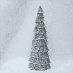 Adorno de árbol navideño en malla con destellos plateados