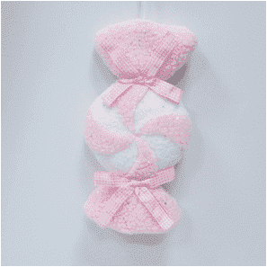 Adorno de caramelito peludo de cuadros rosa y blanco