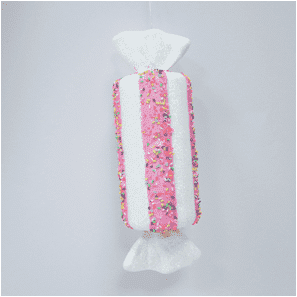 Adorno de caramelito con virutas multicolores de color rosa