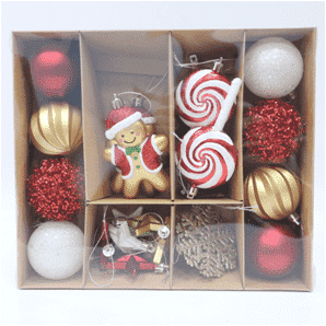 Adorno colgante en conjunto de caja de adornos navideños de cuento de hadas.