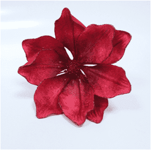 Clip de flor de pascua navideño en tono rojo con destellos dorados.