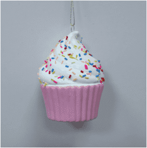 Adorno colgante navideño de cupcake con confites de ensueño.