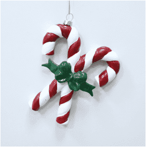 Adorno colgante navideño de dos bastones de caramelo con lazo verde