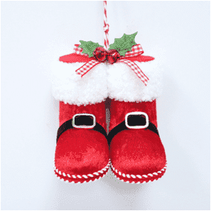Adorno colgante navideño de zapatilla de terciopelo rojo con campanas.