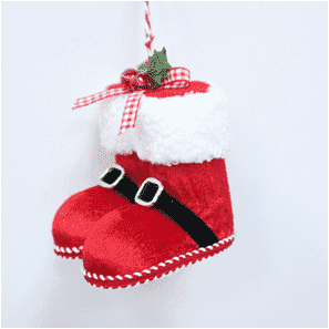 Adorno colgante navideño de zapatilla de terciopelo rojo con campanas.