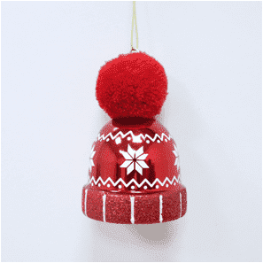 Adorno de timbre con polvo brillante, copos de nieve y diseño de sombrero rojo