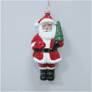 Adorno de Santa Claus sosteniendo un árbol de Navidad